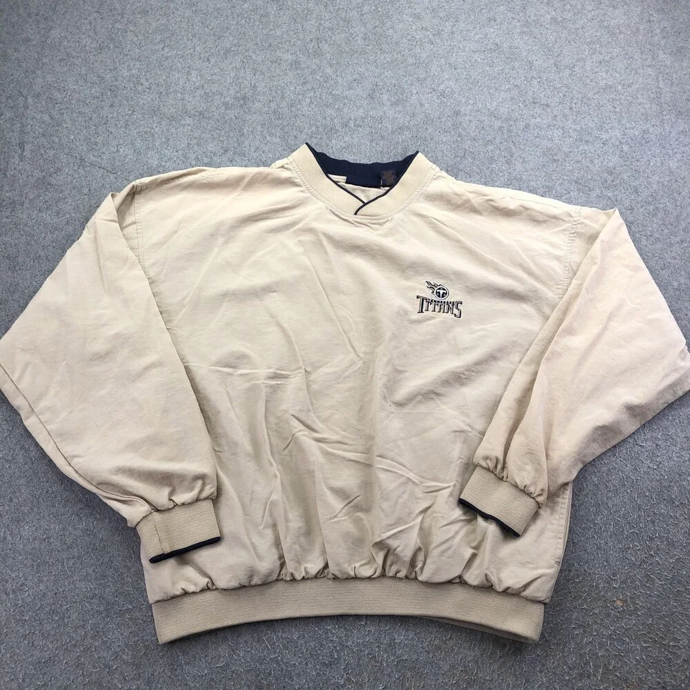 Vintage Tennessee Titans Jacket Mens Medium Beige NFL Antigua Pullover V Neck